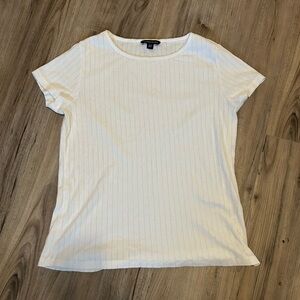 Lands' End White Pinstripe Short Sleeve Tee